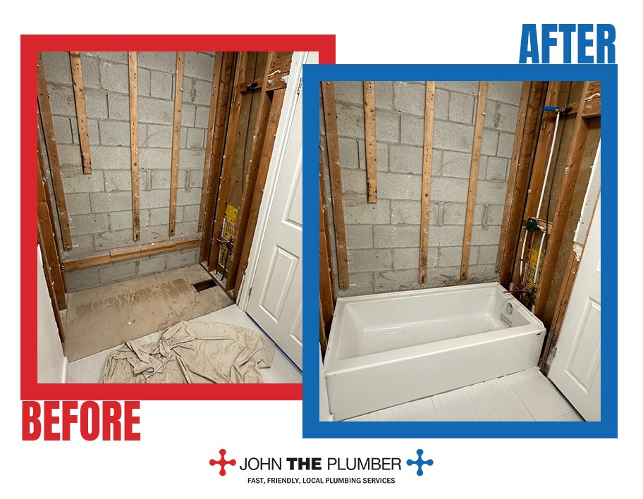 Bathtub installation, before and after, by John The Plumber