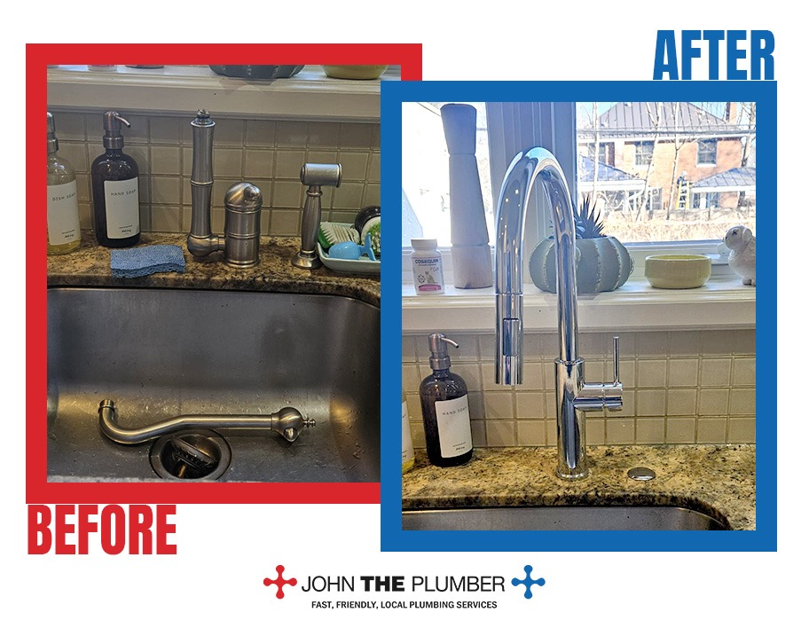 Kitchen faucet replacement, before and after, by John The Plumber