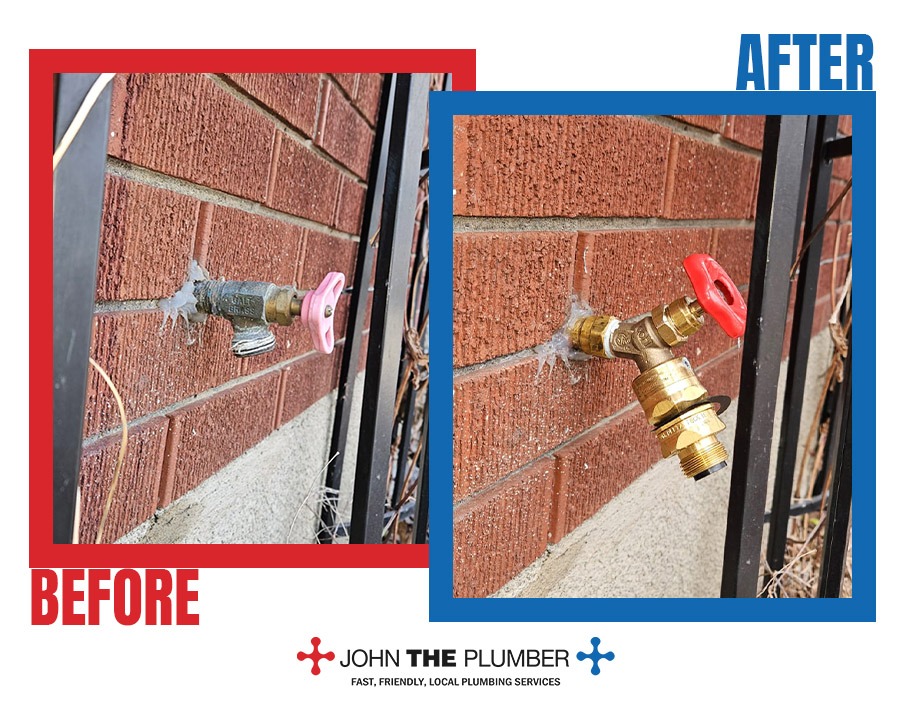 Outdoor faucet replacement, before and after, by John The Plumber
