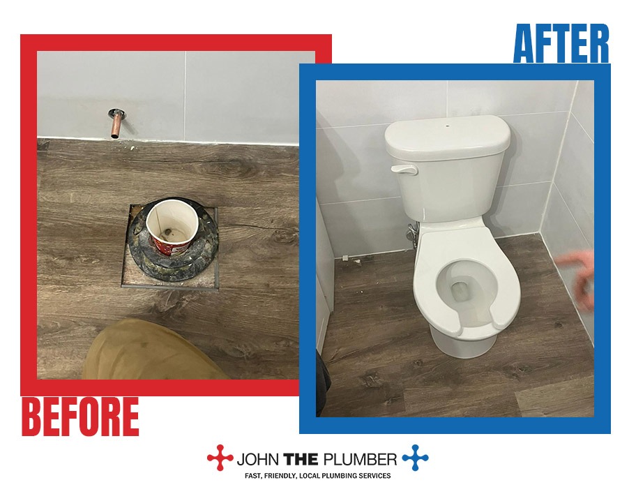 Toilet installation, before and after, by John The Plumber