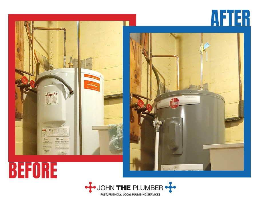 Water heater replacement, before and after, by John The Plumber